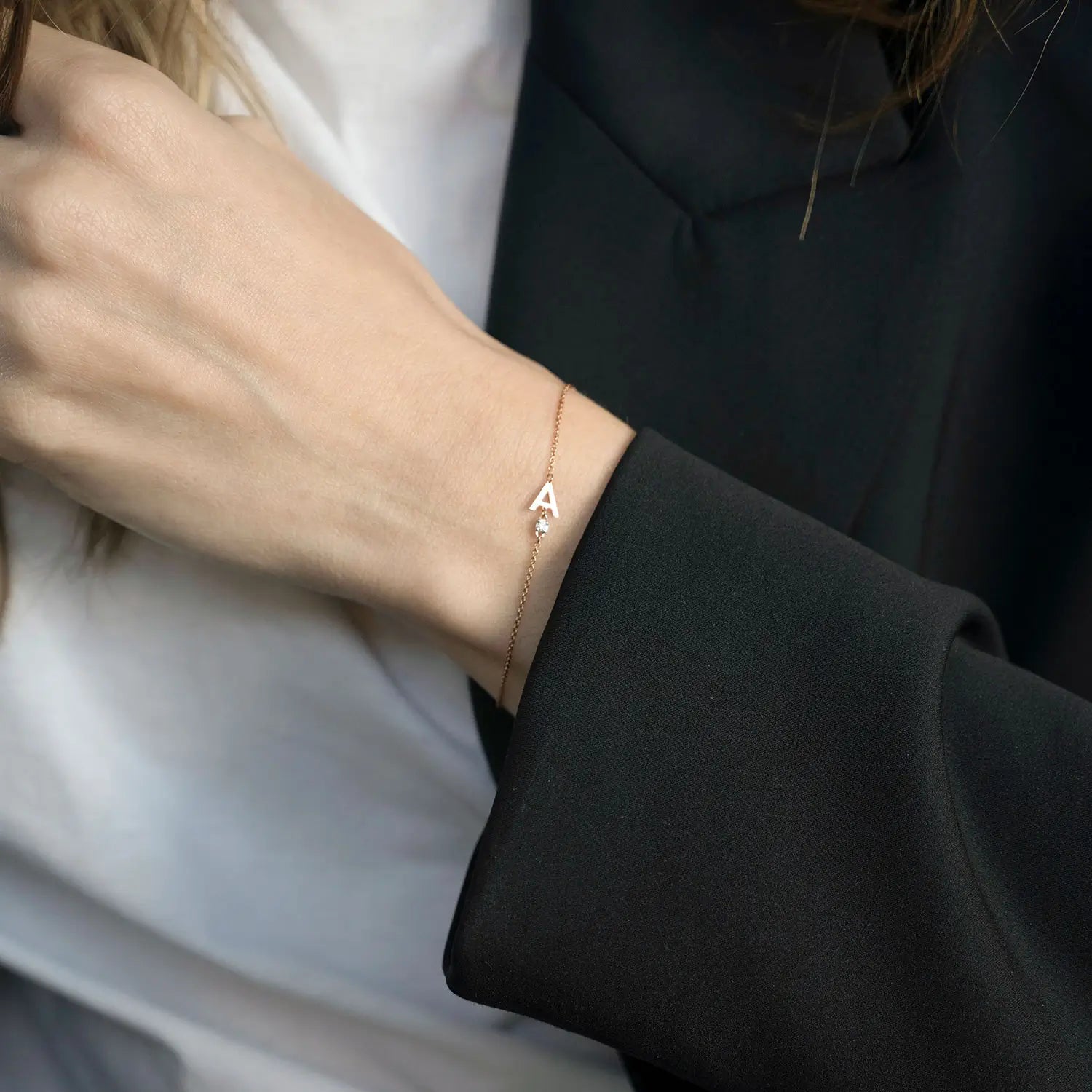 Gold Alphabet Bracelet with Letter and Diamond